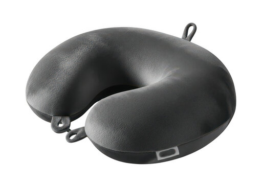 Soft grey travel neck pillow for comfortable sleeping isolated on transparent background