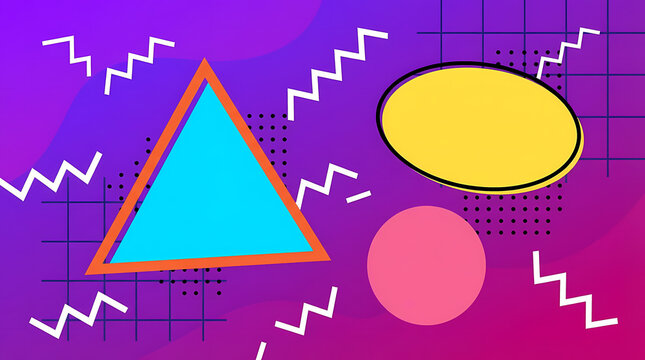 Abstract geometric shapes with triangle circle and zigzag lines on a vibrant purple gradient background