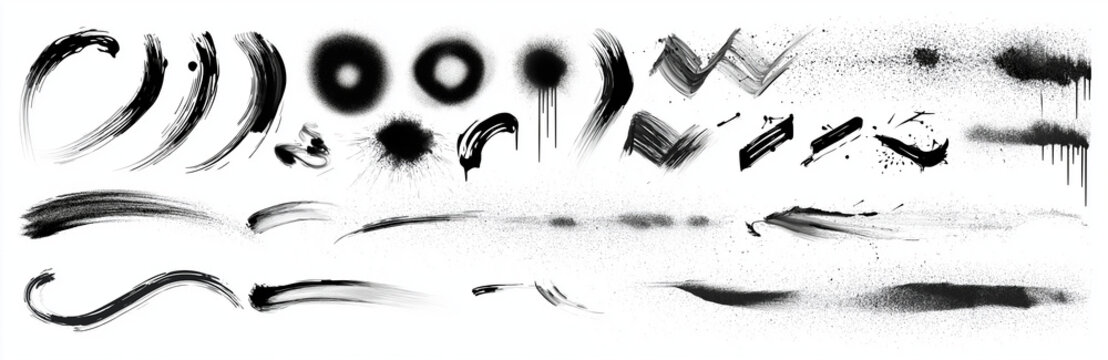 Hand-drawn black ink doodles and sketches of faces, objects, and abstract shapes on white paper