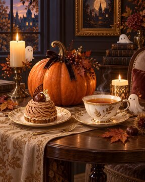 かぼちゃと紅茶と秋スイーツを楽しむ暖かなハロウィンティータイム