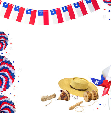 Chilean patriotic symbols and traditional toys for fiestas patrias celebration