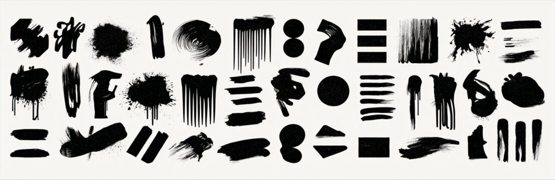 Set of black hand-drawn icons and symbols for user interface design and web development elements