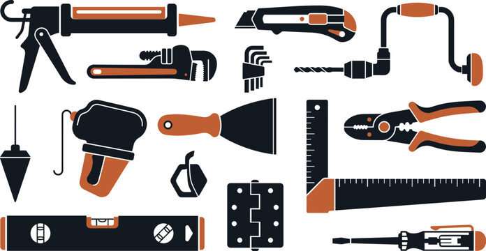 Hand Tools And Construction Equipment Vector Icon Set