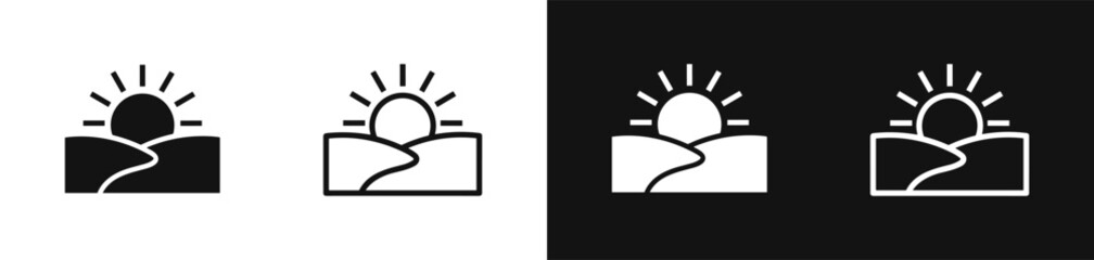 Obraz premium Sunrise over Hills Icon Set with Morning Sun and Desert Dunes Symbol