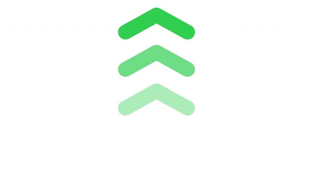 green triple arrow pointing up direction - loop animation with alpha channel