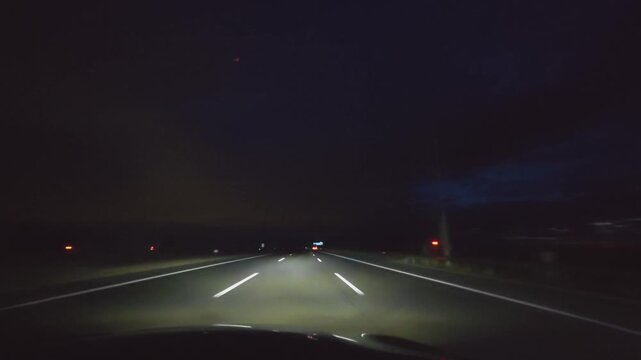 POV night driving on A4 motorway toward Vienna, Austria