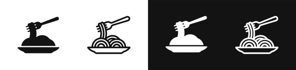Obraz na płótnie Canvas Spaghetti Pasta with Fork Icon Set in Line and Glyph Style