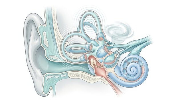 Illustration of the inner ear's vestibular system and cochlea human ear anatomy