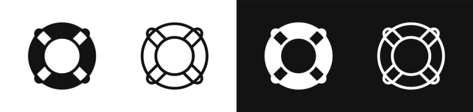Lifebuoy safety ring icon vector set isolated on white and black background