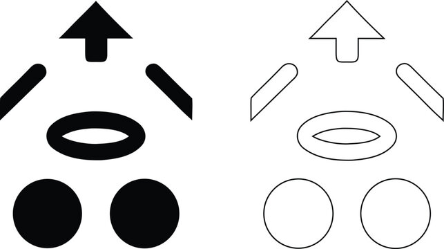 Vector set of data integration and hierarchy flow icons featuring merge arrow and connection nodes in solid black silhouette and line art styles