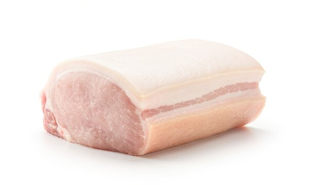 Raw Pork Loin Roast: A prime cut of raw pork loin, showcasing its marbled texture and layer of fat, presented cleanly for culinary preparation.