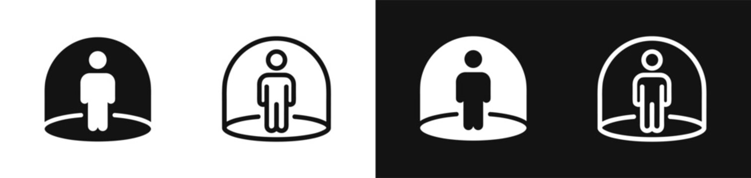 Person inside protective dome vector icon set for safety concept