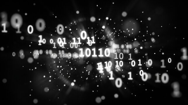 3D Glowing Binary Digits and Floating Particles Streaming Through Cyber Space