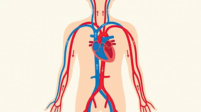 Human Cardiovascular System Diagram Showing Heart, Arteries, Veins and Blood Circulation