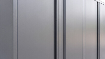 Gray metal facade paneling creating abstract architectural background and modern exterior texture