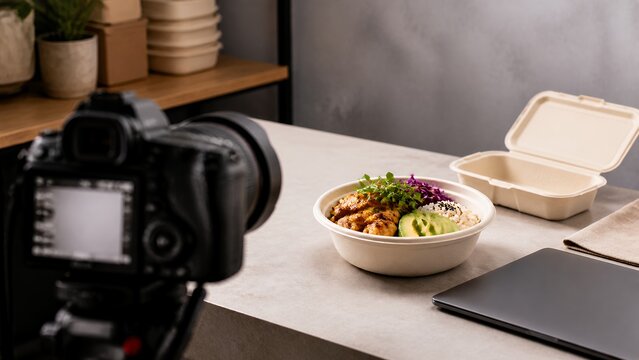 Restaurant food photography station for online delivery menu
