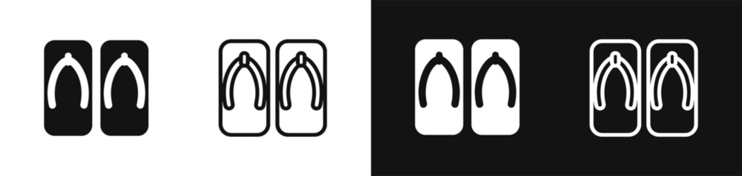 Japanese geta wooden sandals zori footwear vector icon set