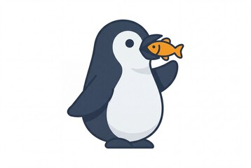 Fototapeta premium Penguin side profile eating a small orange fish illustration