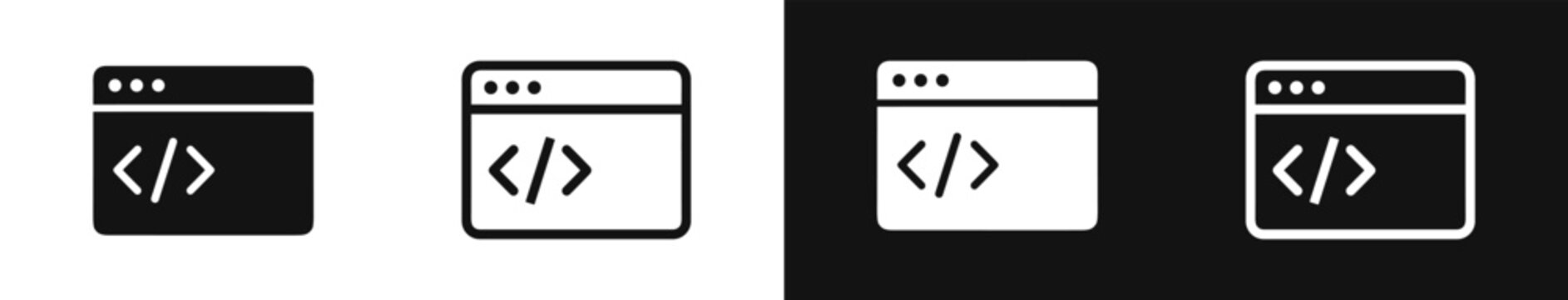 Web browser code icon set for software programming vector illustration