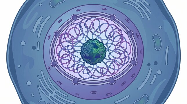 Cell Nucleus Structure Showing Chromatin, Nucleolus and Nuclear Envelope