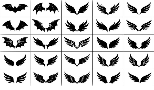 Black Wing and Bat Wing Silhouette Designs Collection