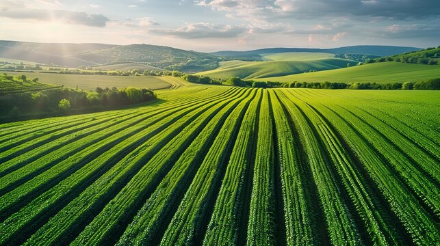 Modern irrigation system enhances crop yield in expansive agricultural landscape under sunny skies