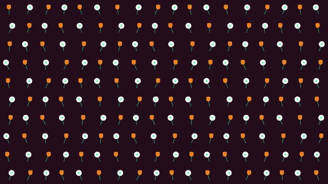 Animated Floral Pattern With Orange Tulips and White Dandelions on Dark Background