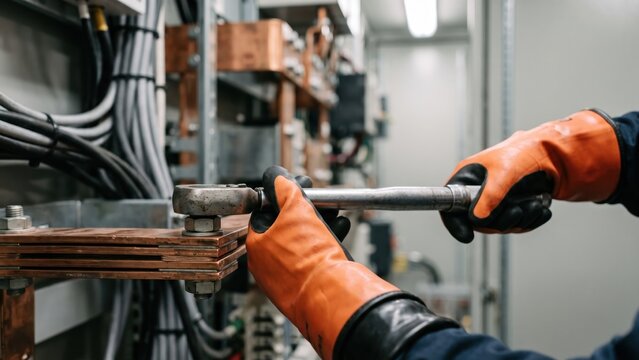 Technician Checking Torque on Electrical Bus Connections While Equipment is Energized