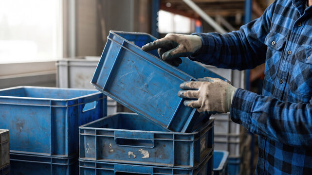 Detailed Inspection of Reusable Shipping Materials in a Warehouse Environment