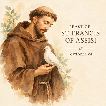 Saint francis of assisi meditating with bird