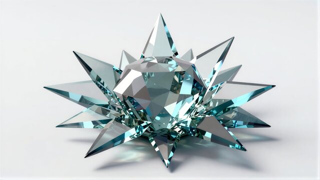 A radiant blue crystal star with sharp facets and reflective surfaces against a white background.