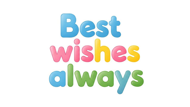 Colorful block letter text design saying best wishes always for greeting cards and digital messages