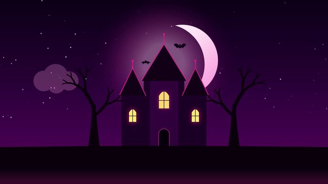 Haunted castle pixel art pattern for halloween background