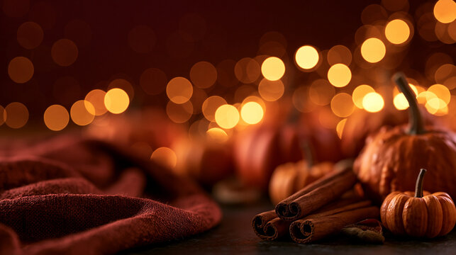 Cozy Autumn Still Life with Pumpkins and Cinnamon