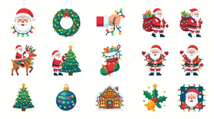 Fototapeta premium Set of cute Christmas elements with Santa Claus and festive decorations.