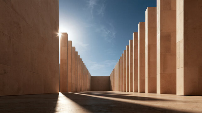 Minimalist Modern Stone Colonnade with Sunlight and Shadows
