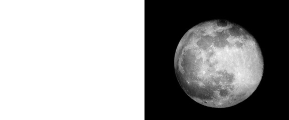 Full moon illustration with detailed craters, realistic lunar surface on black background, celestial astronomical sphere for space design © Smart Studio
