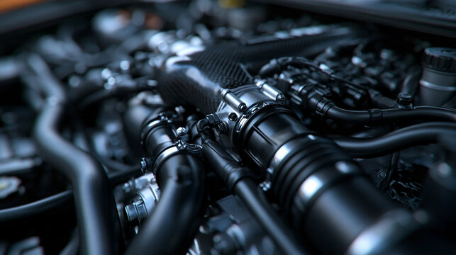 Close-Up of Modern High-Performance Car Engine Bay