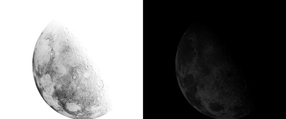 Realistic moon surface textures on white and black backgrounds, detailed lunar crater illustrations, celestial planet surface design elements © Smart Studio