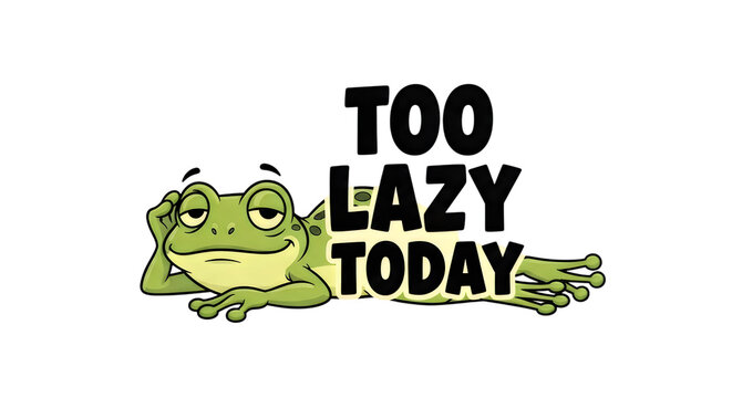 Lazy frog sitting on a log with a sign isolated on transparent background T-shirt design