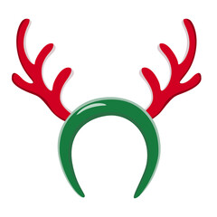 Red reindeer antlers headband with a green band isolated on white background Festive Xmas deer horn costume accessory vector illustration for holiday photo props © JameArtStudio 