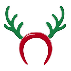 Green reindeer antlers headband with a red band isolated on white background Cute Xmas deer horn headband clip art for festive holiday party accessories © JameArtStudio 