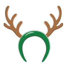 Brown reindeer antlers headband with a green band isolated on white background Cute Xmas deer horn headband clip art for holiday costume accessories © JameArtStudio 