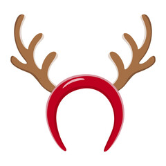Brown reindeer antlers headband with a red band isolated on white background Classic Xmas deer horn headband illustration for Christmas party costume props © JameArtStudio 