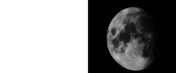 Realistic full moon illustration with detailed craters, glowing lunar surface on black background, celestial night sky astronomy graphic © Smart Studio
