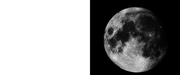 Full moon illustration with detailed lunar surface, realistic moon sphere on black background, celestial night sky astronomy graphic © Smart Studio