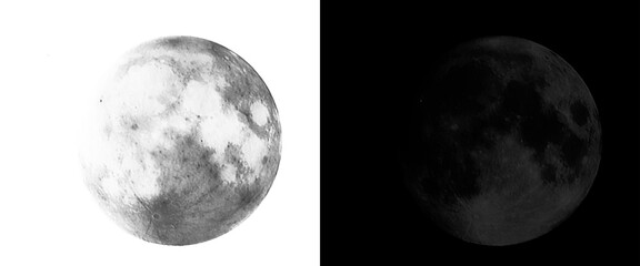 Full moon watercolor illustration set, celestial lunar sphere in black and white, hand painted moon surface textures for astronomical design © Smart Studio