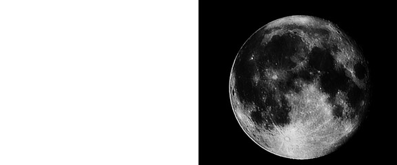 Full moon illustration on black background, detailed lunar surface with craters and shadows, realistic celestial body for space design © Smart Studio