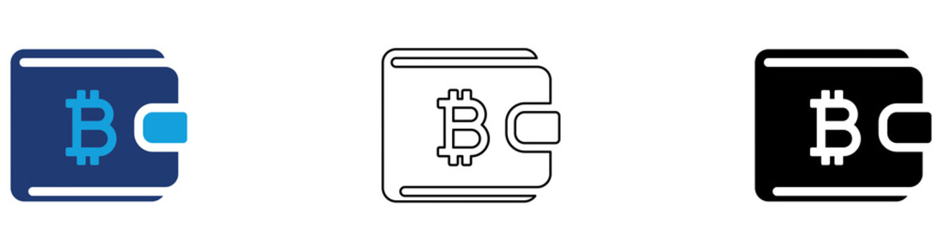 Multicolor Cryptocurrency Wallet Icon Set with Filled and Outline Styles for Digital Currency Crypto Payments Blockchain Finance and Electronic Transactions Isolated on Transparent Background