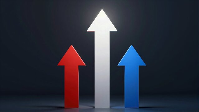 Three arrows point upward, symbolizing growth and progress in a dark setting.